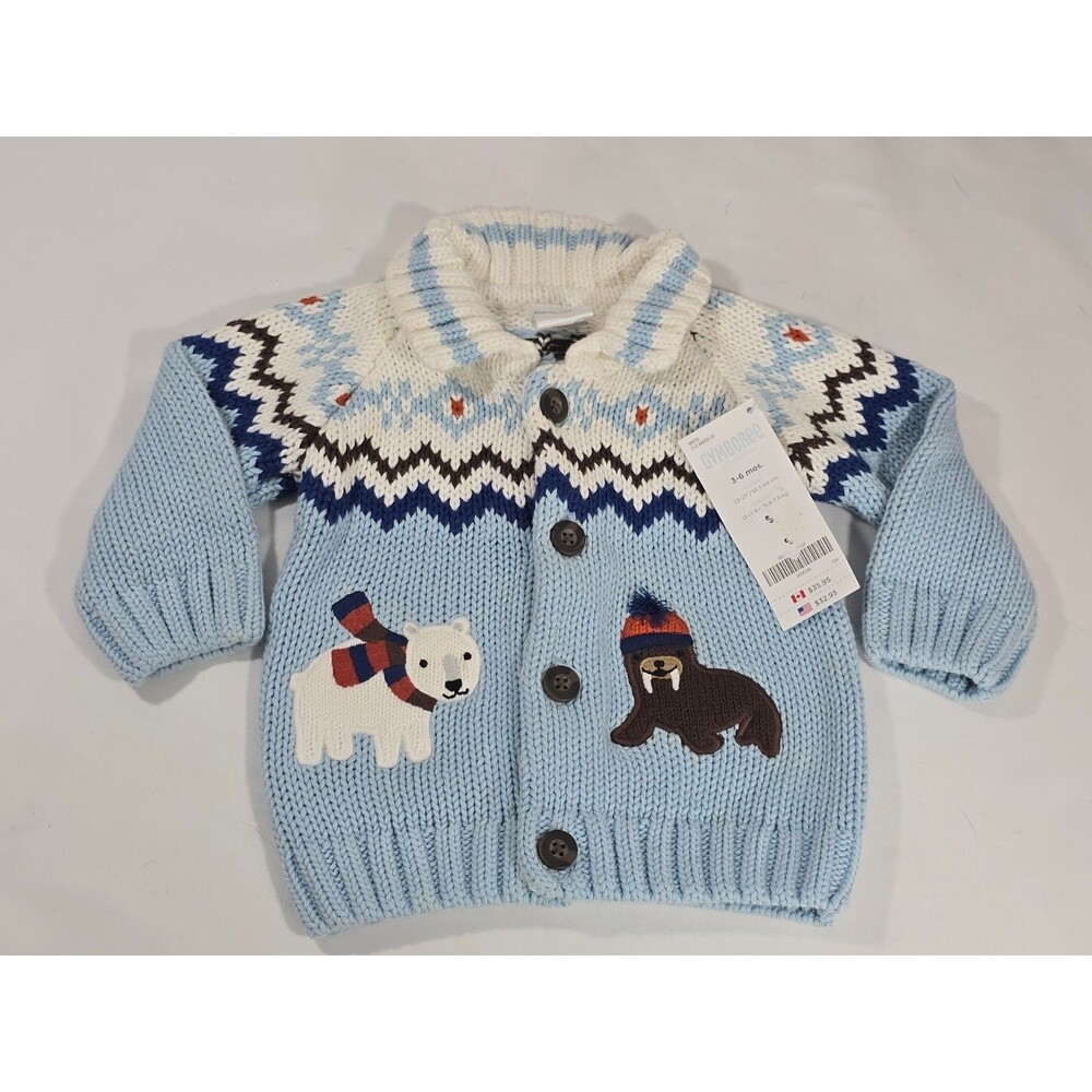 Gymboree Walrus Fella  3-6 Month Blue Fair Isle Collared Cardigan Vintage Baby